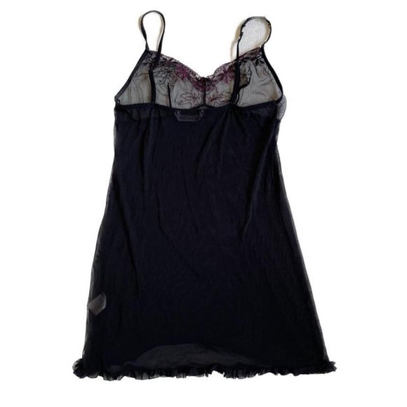 Vintage y2k Black Mesh Embroidered Slip Dress - Picture 1 of 4